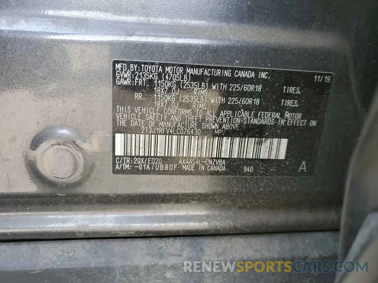14 Photograph of a damaged car 2T3J1RFV4LC076430 TOYOTA RAV4 2020