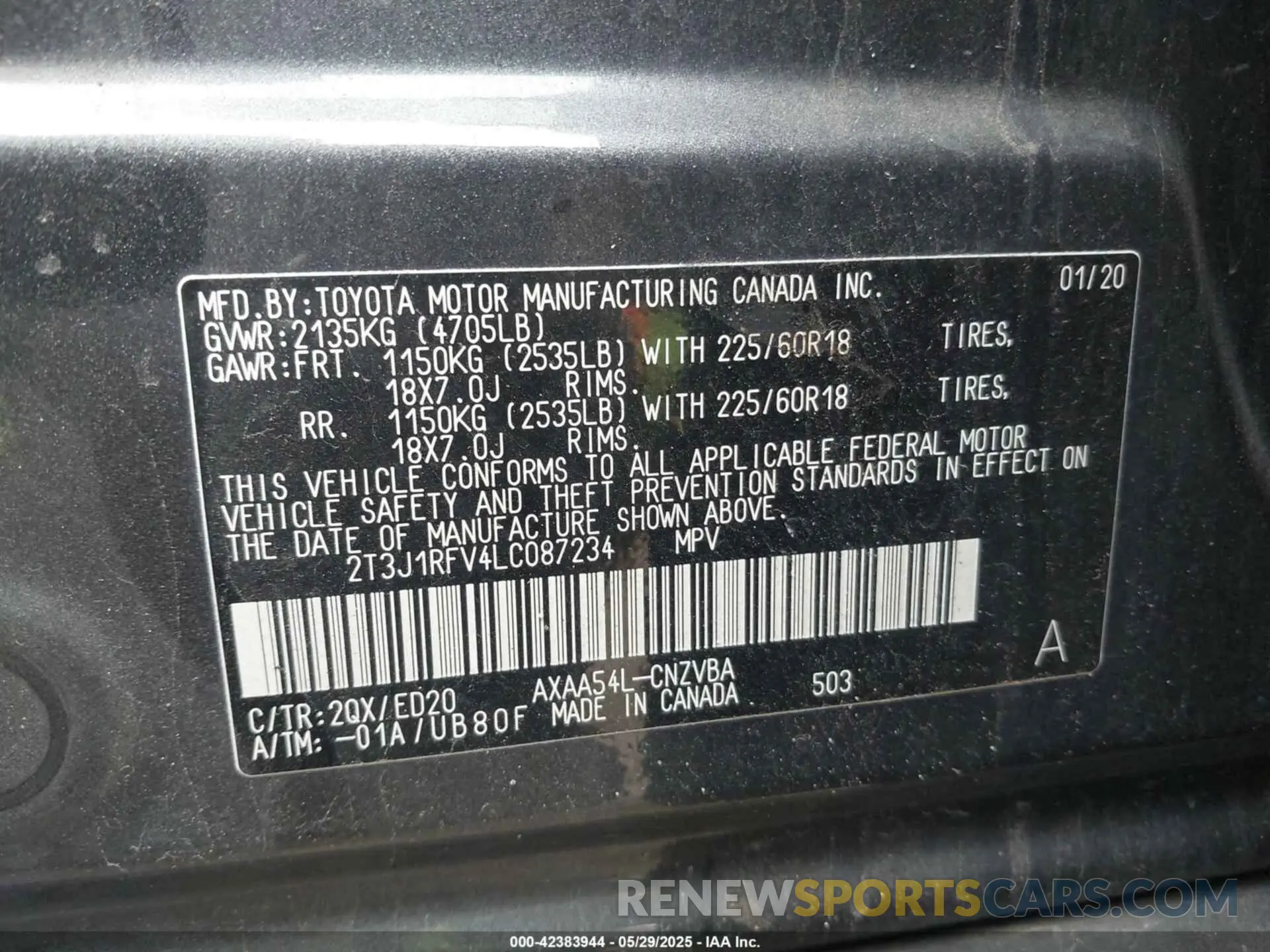 9 Photograph of a damaged car 2T3J1RFV4LC087234 TOYOTA RAV4 2020