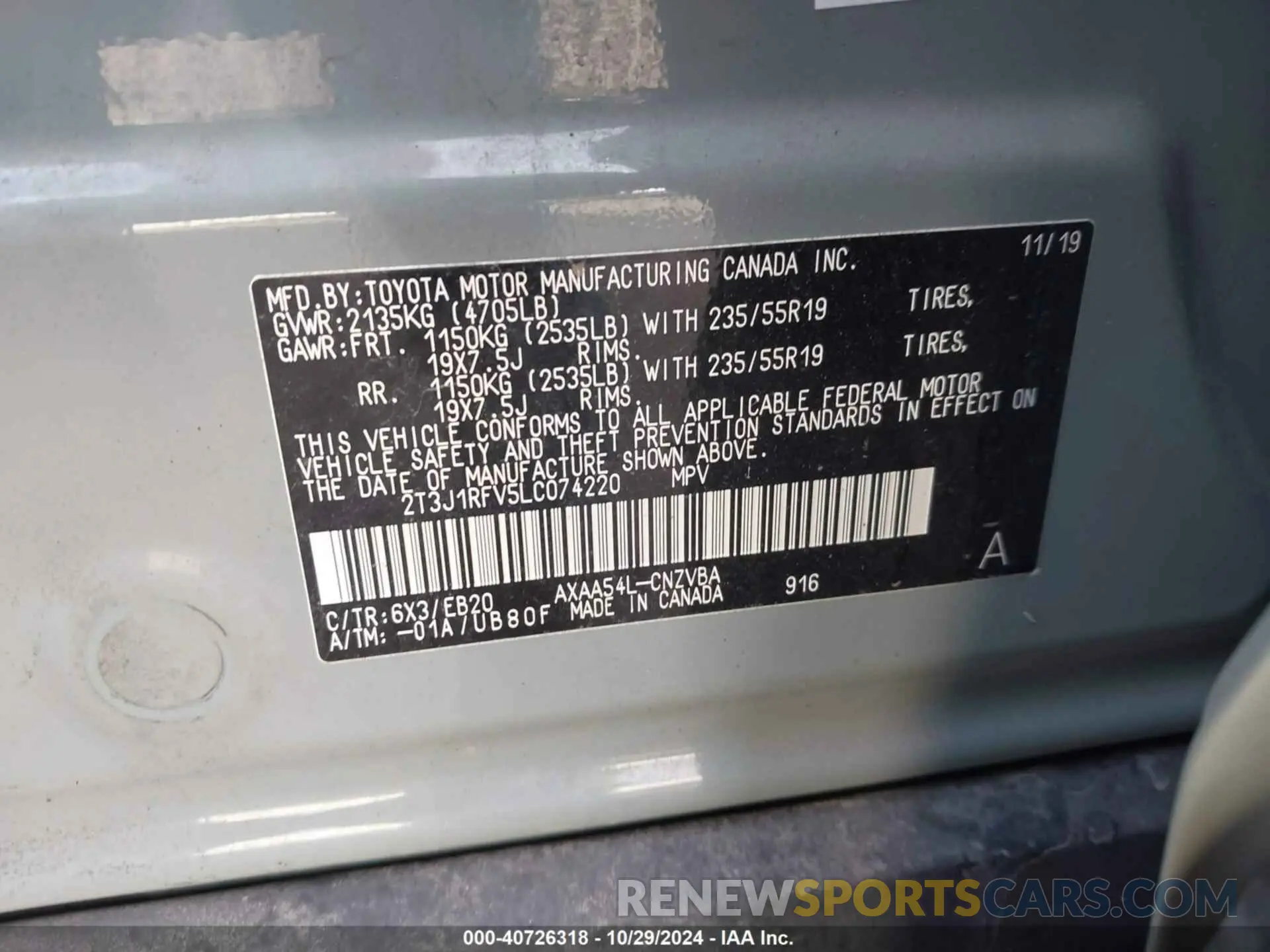 9 Фотография поврежденного автомобиля 2T3J1RFV5LC074220 TOYOTA RAV4 2020
