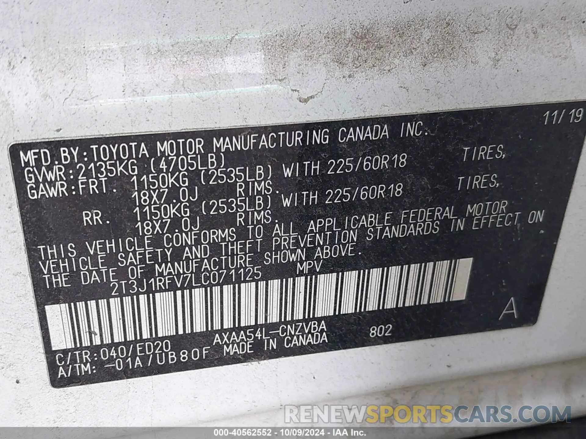 9 Photograph of a damaged car 2T3J1RFV7LC071125 TOYOTA RAV4 2020