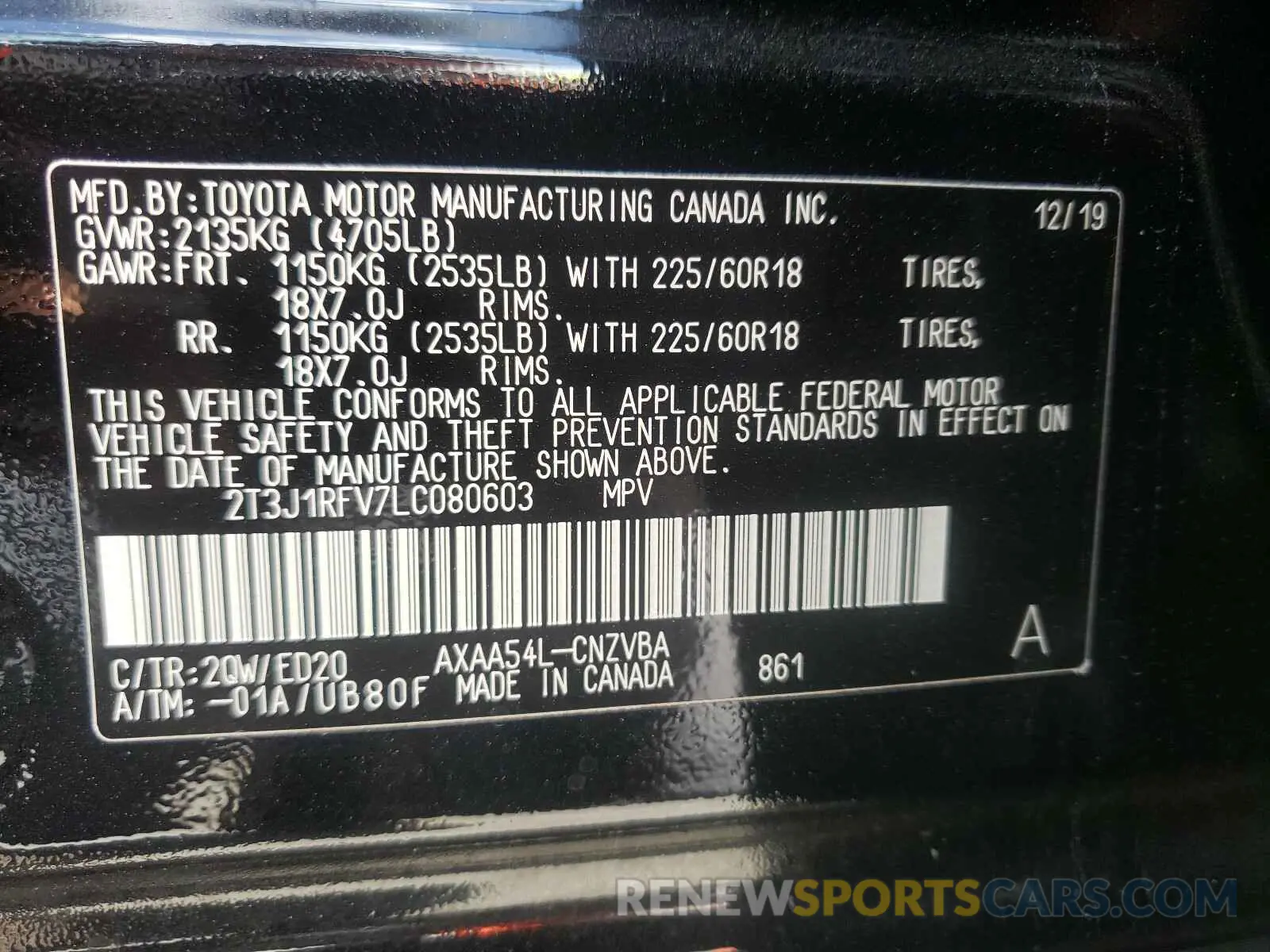10 Photograph of a damaged car 2T3J1RFV7LC080603 TOYOTA RAV4 2020