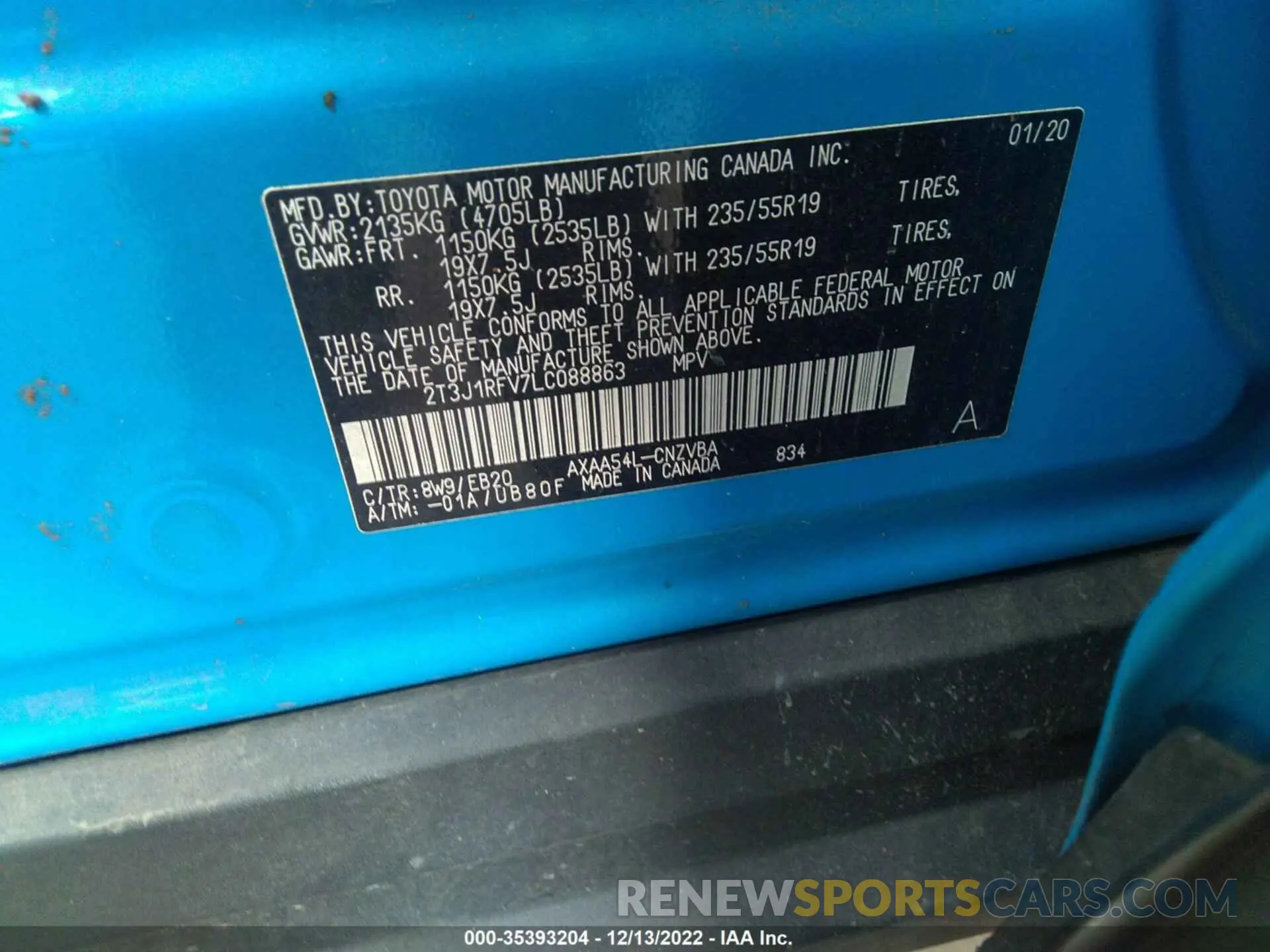9 Фотография поврежденного автомобиля 2T3J1RFV7LC088863 TOYOTA RAV4 2020