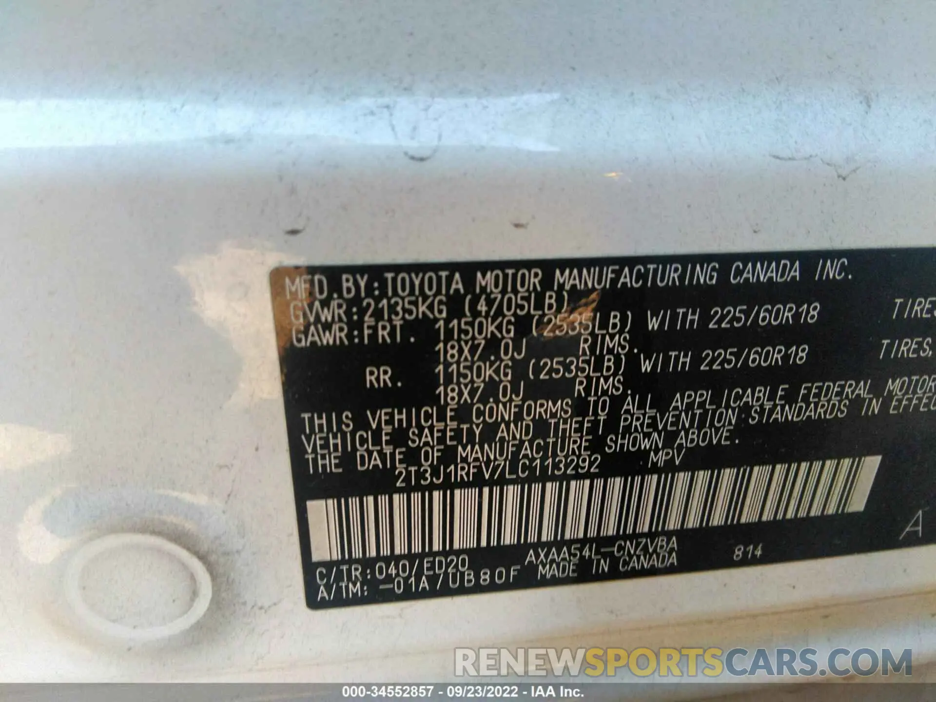 9 Photograph of a damaged car 2T3J1RFV7LC113292 TOYOTA RAV4 2020