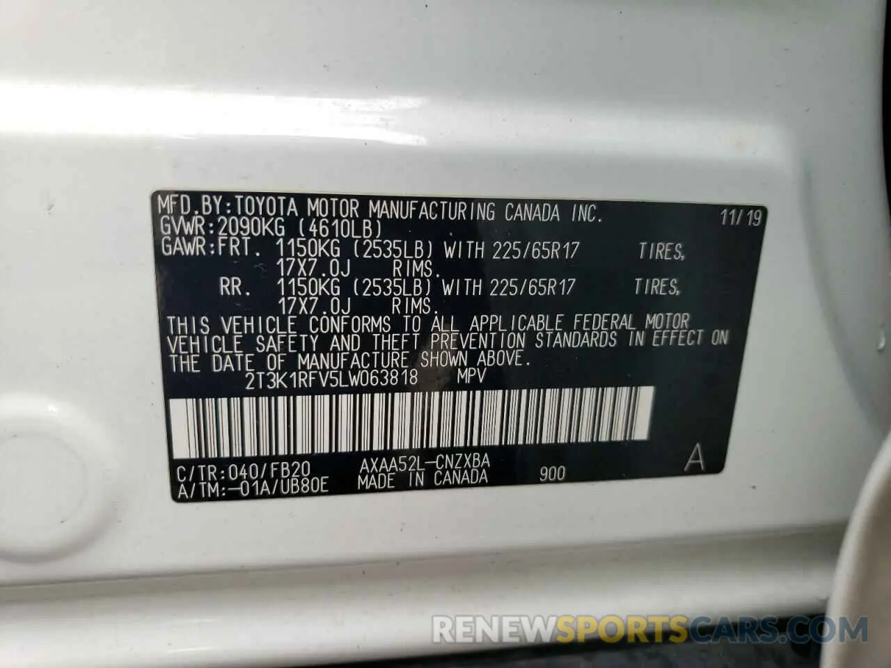 15 Photograph of a damaged car 2T3K1RFV5LW063818 TOYOTA RAV4 2020