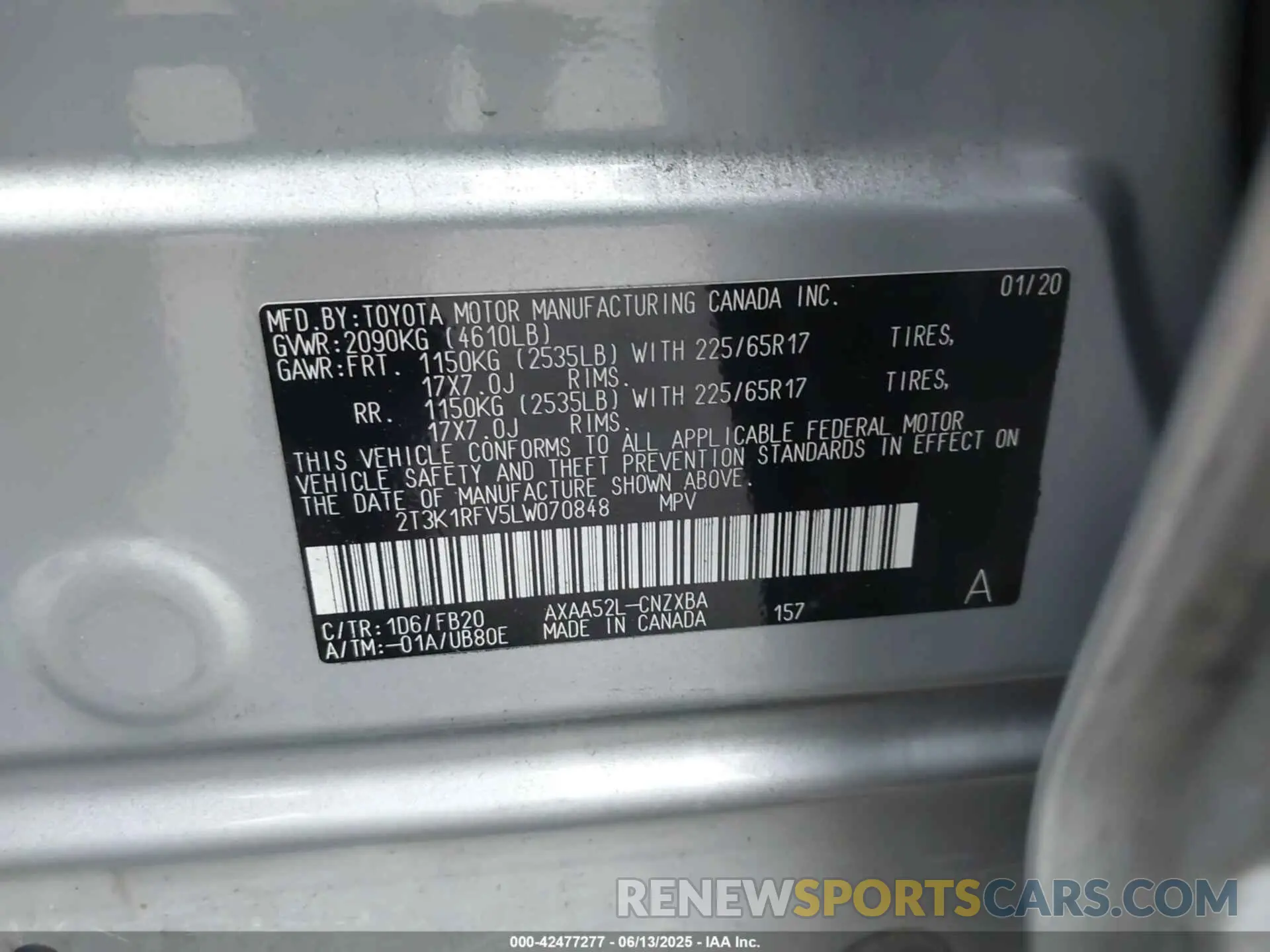 9 Фотография поврежденного автомобиля 2T3K1RFV5LW070848 TOYOTA RAV4 2020