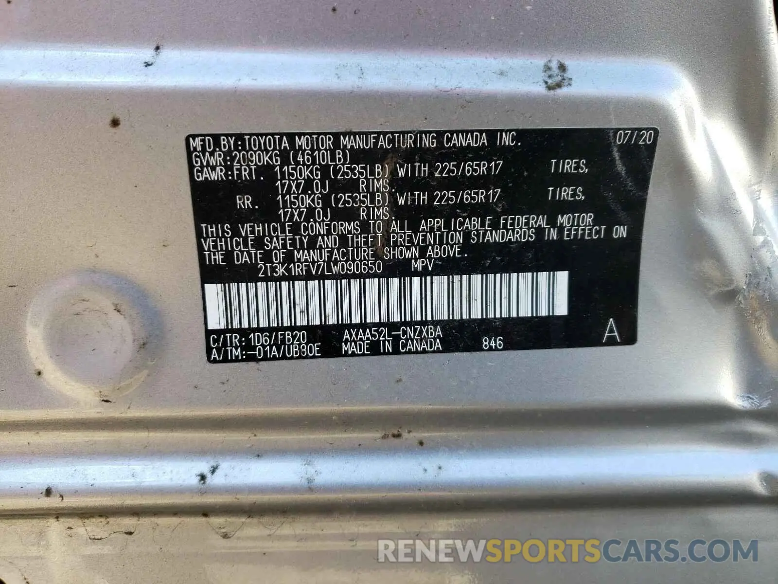10 Photograph of a damaged car 2T3K1RFV7LW090650 TOYOTA RAV4 2020
