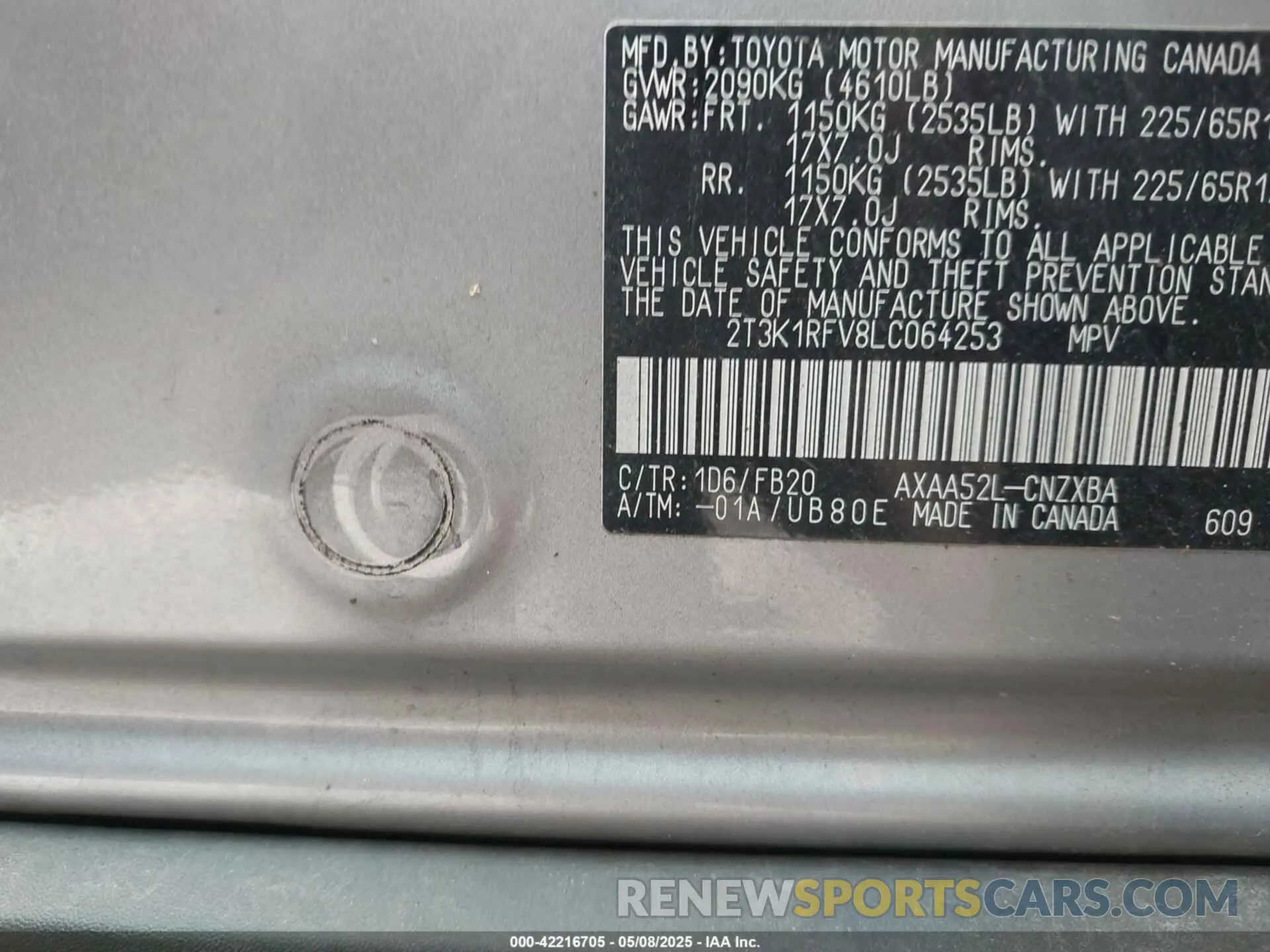 9 Photograph of a damaged car 2T3K1RFV8LC064253 TOYOTA RAV4 2020