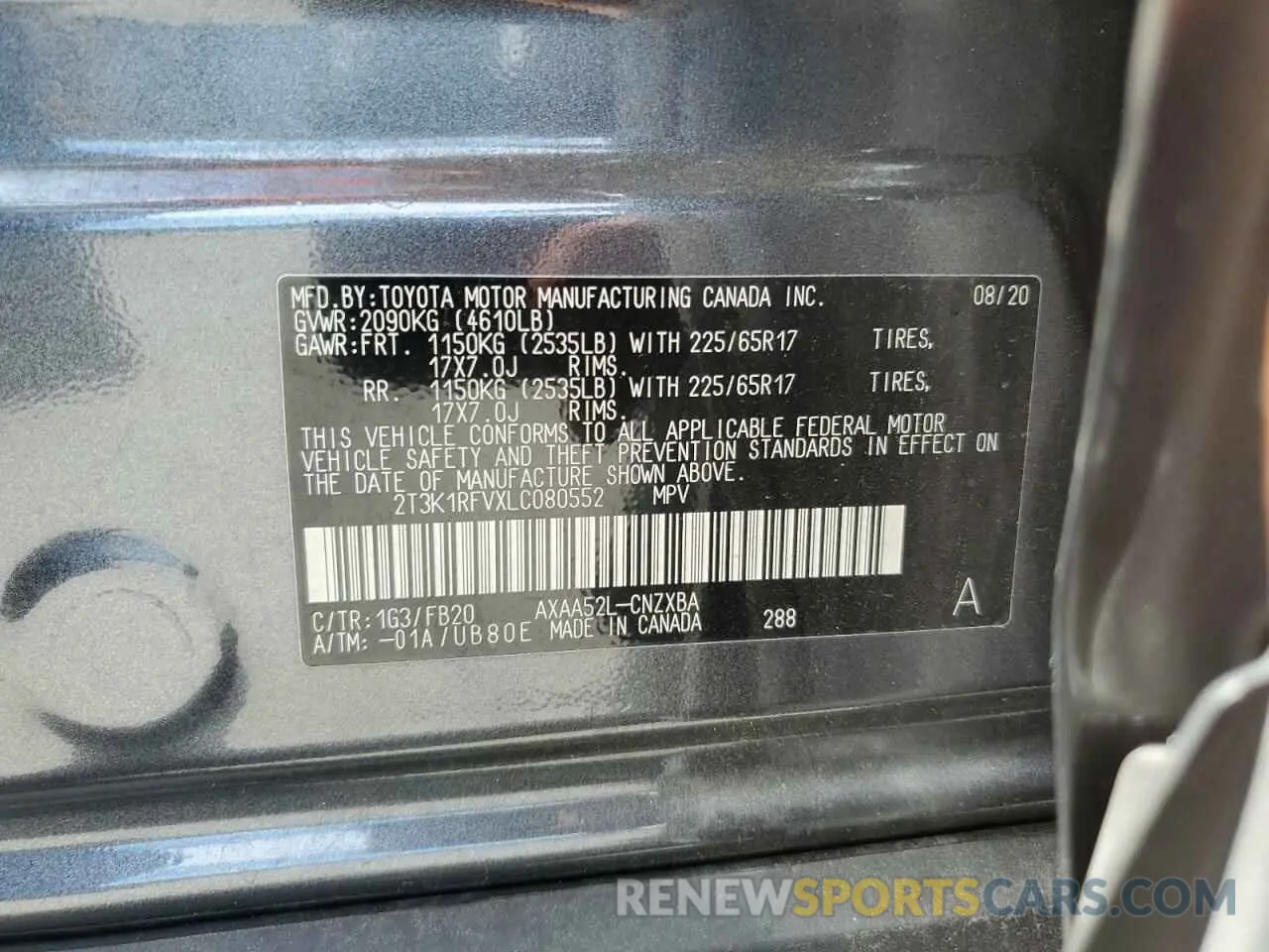 13 Фотография поврежденного автомобиля 2T3K1RFVXLC080552 TOYOTA RAV4 2020