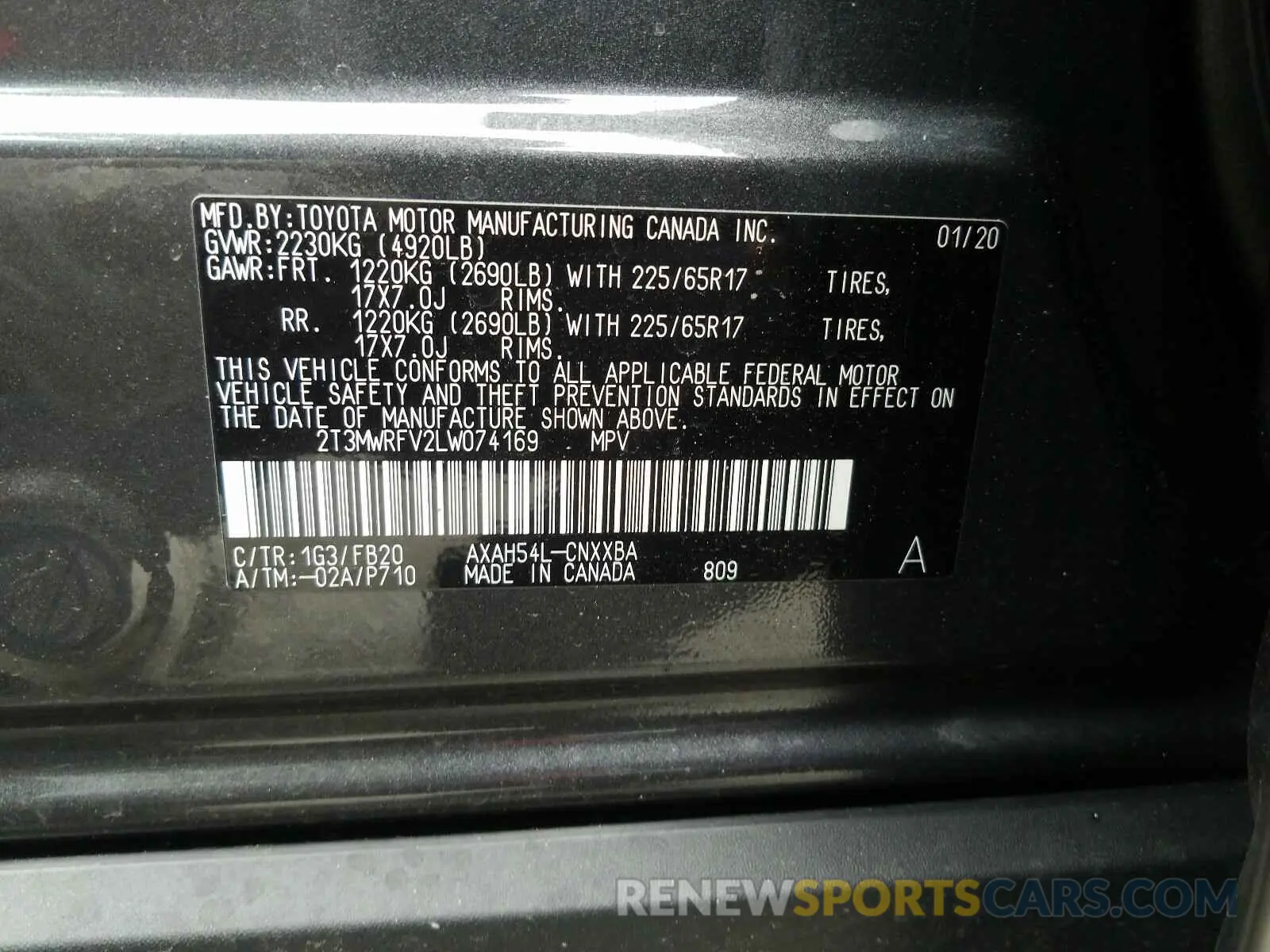 10 Photograph of a damaged car 2T3MWRFV2LW074169 TOYOTA RAV4 2020