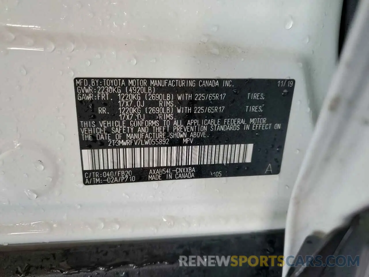 13 Фотография поврежденного автомобиля 2T3MWRFV7LW055892 TOYOTA RAV4 2020