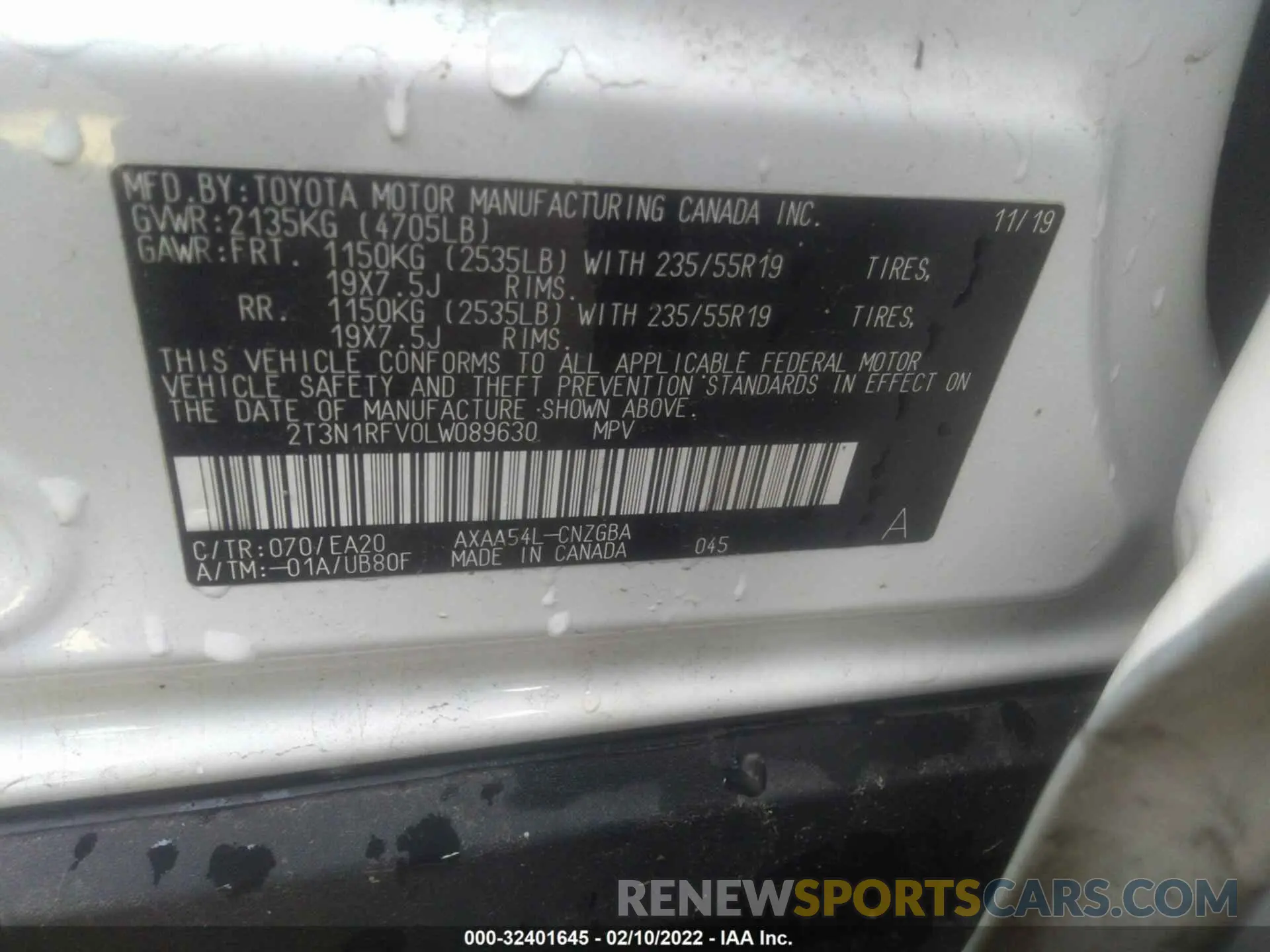 9 Photograph of a damaged car 2T3N1RFV0LW089630 TOYOTA RAV4 2020