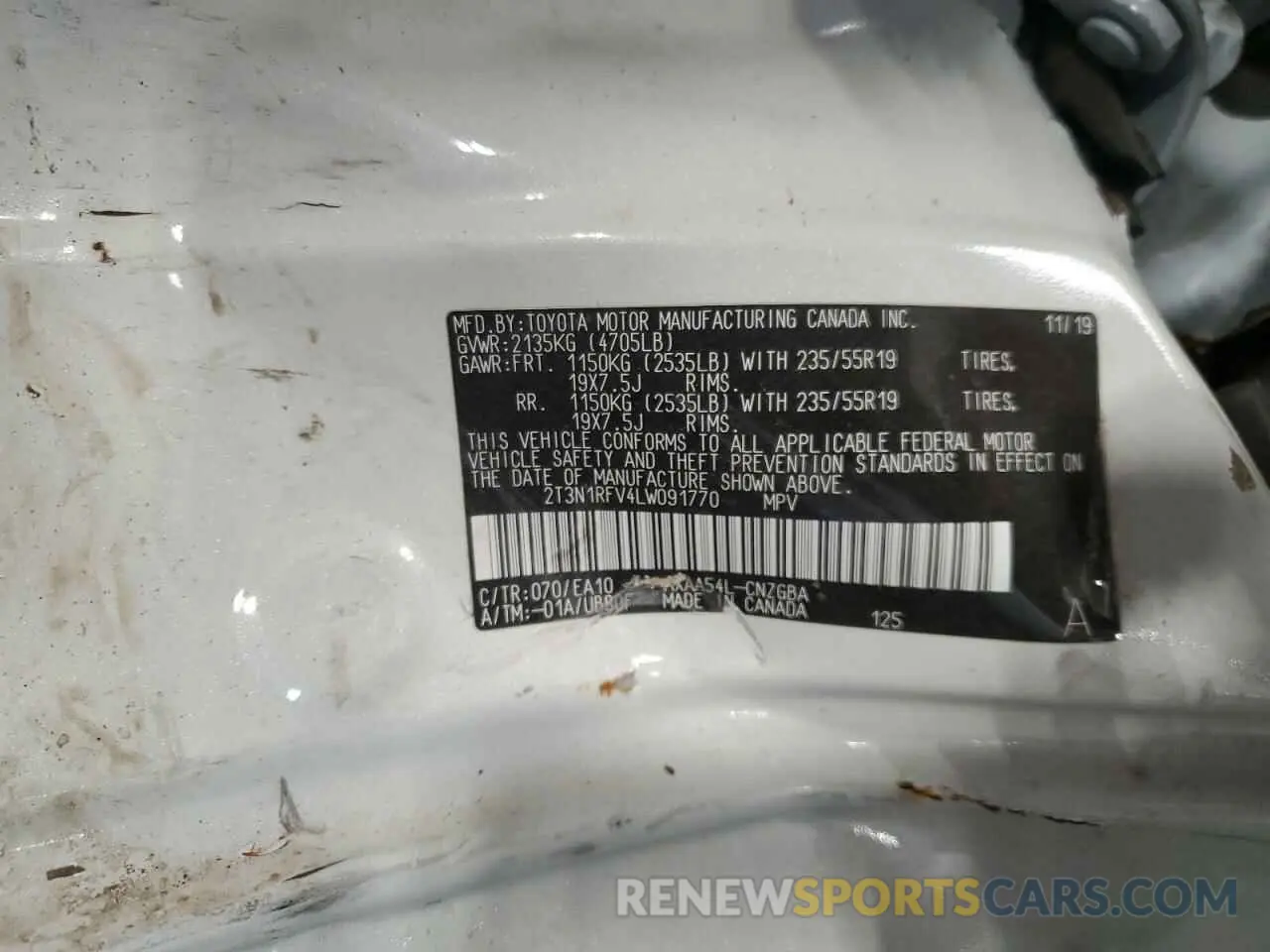 13 Photograph of a damaged car 2T3N1RFV4LW091770 TOYOTA RAV4 2020