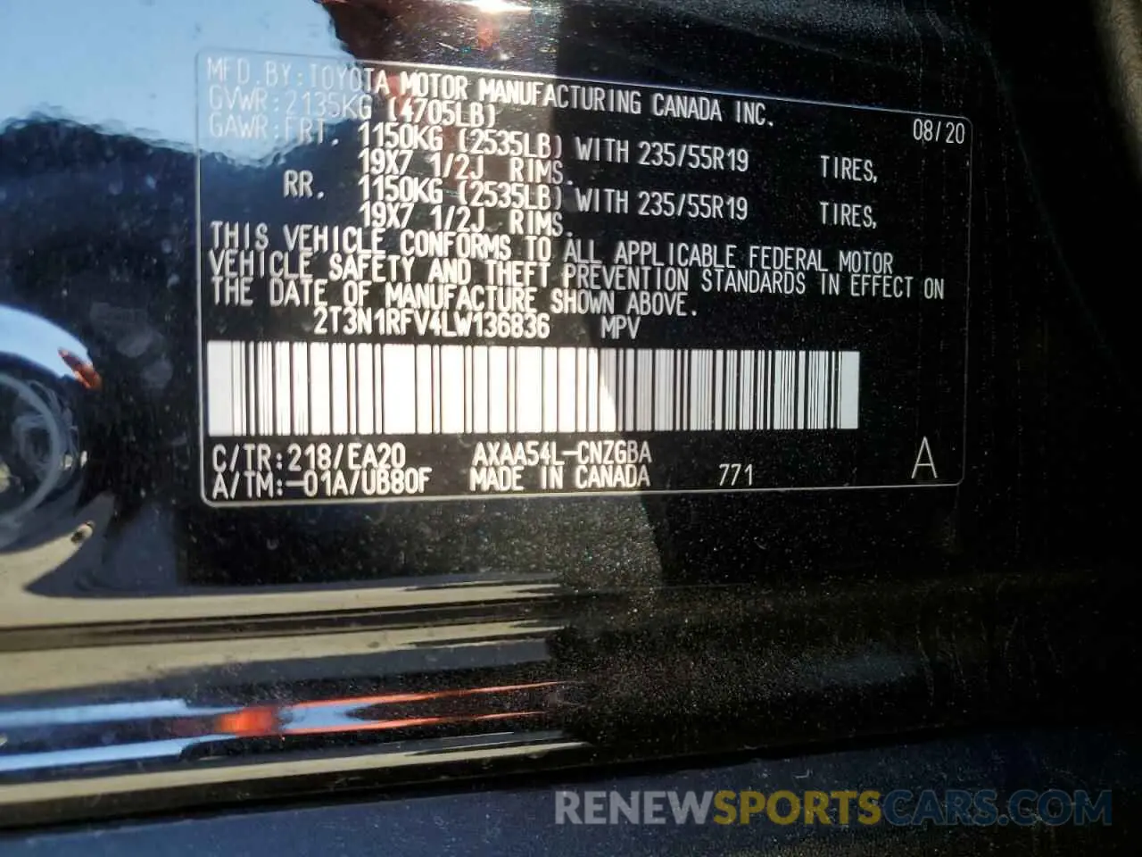 13 Фотография поврежденного автомобиля 2T3N1RFV4LW136836 TOYOTA RAV4 2020