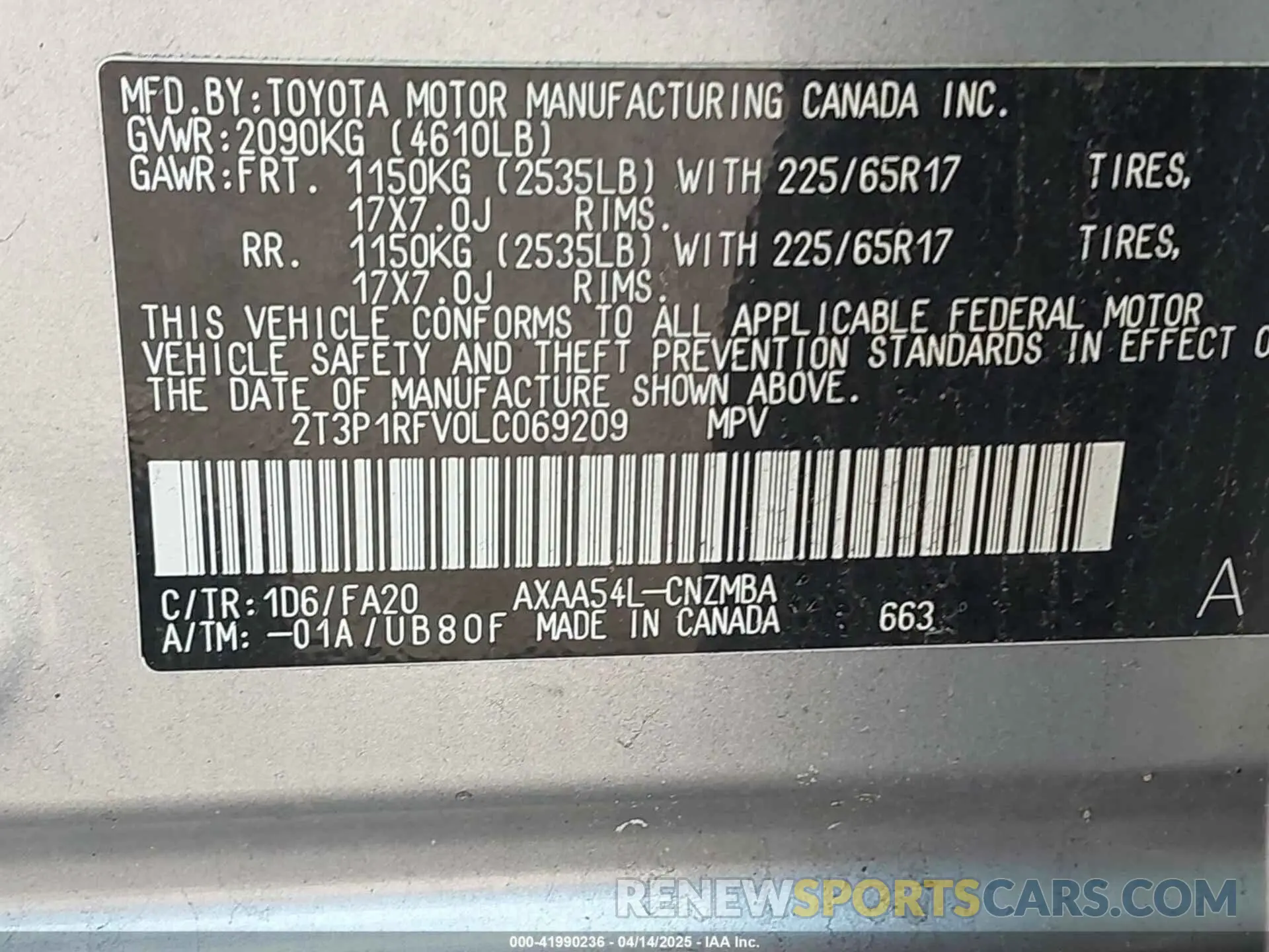 9 Photograph of a damaged car 2T3P1RFV0LC069209 TOYOTA RAV4 2020