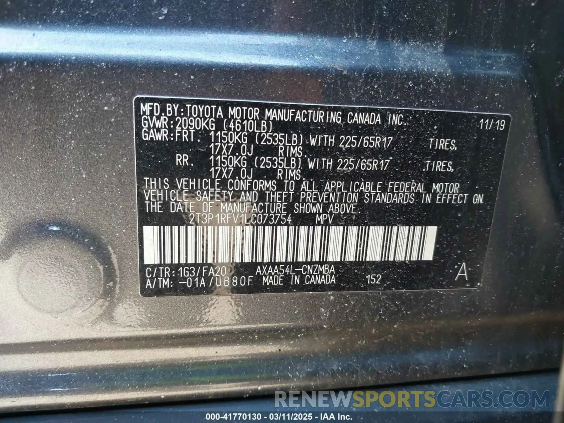9 Фотография поврежденного автомобиля 2T3P1RFV1LC073754 TOYOTA RAV4 2020
