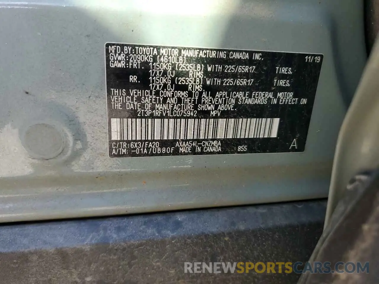 13 Photograph of a damaged car 2T3P1RFV1LC075942 TOYOTA RAV4 2020