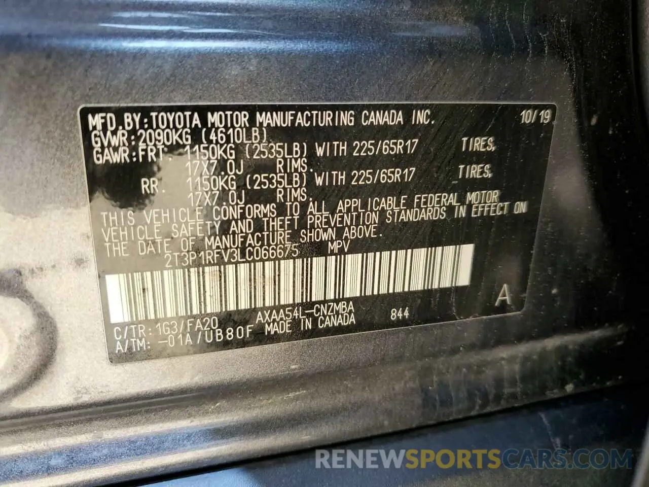13 Photograph of a damaged car 2T3P1RFV3LC066675 TOYOTA RAV4 2020
