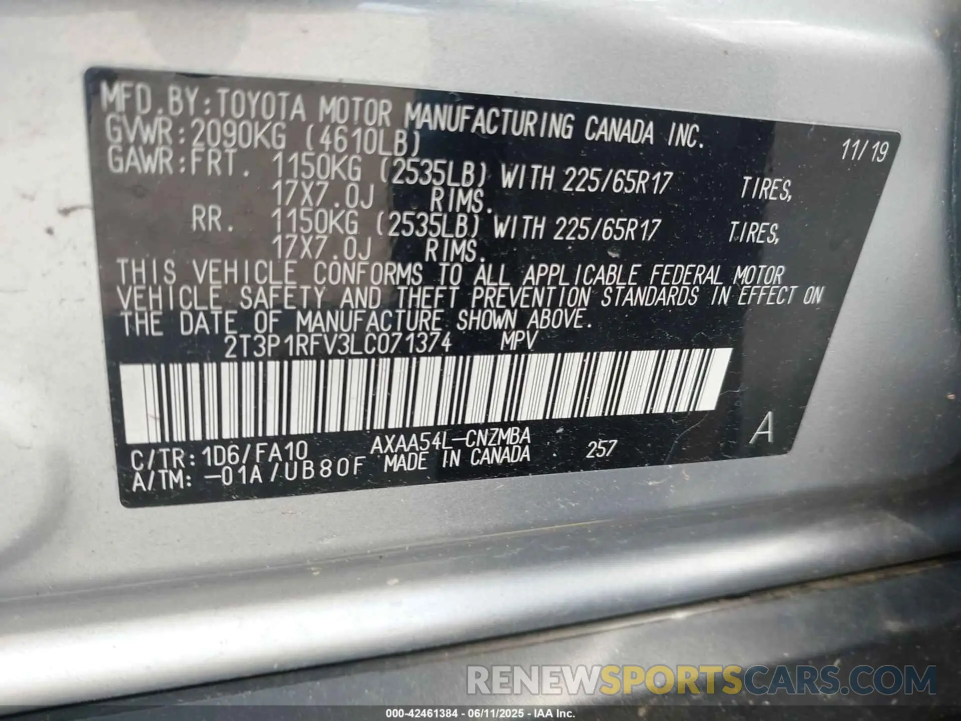9 Photograph of a damaged car 2T3P1RFV3LC071374 TOYOTA RAV4 2020