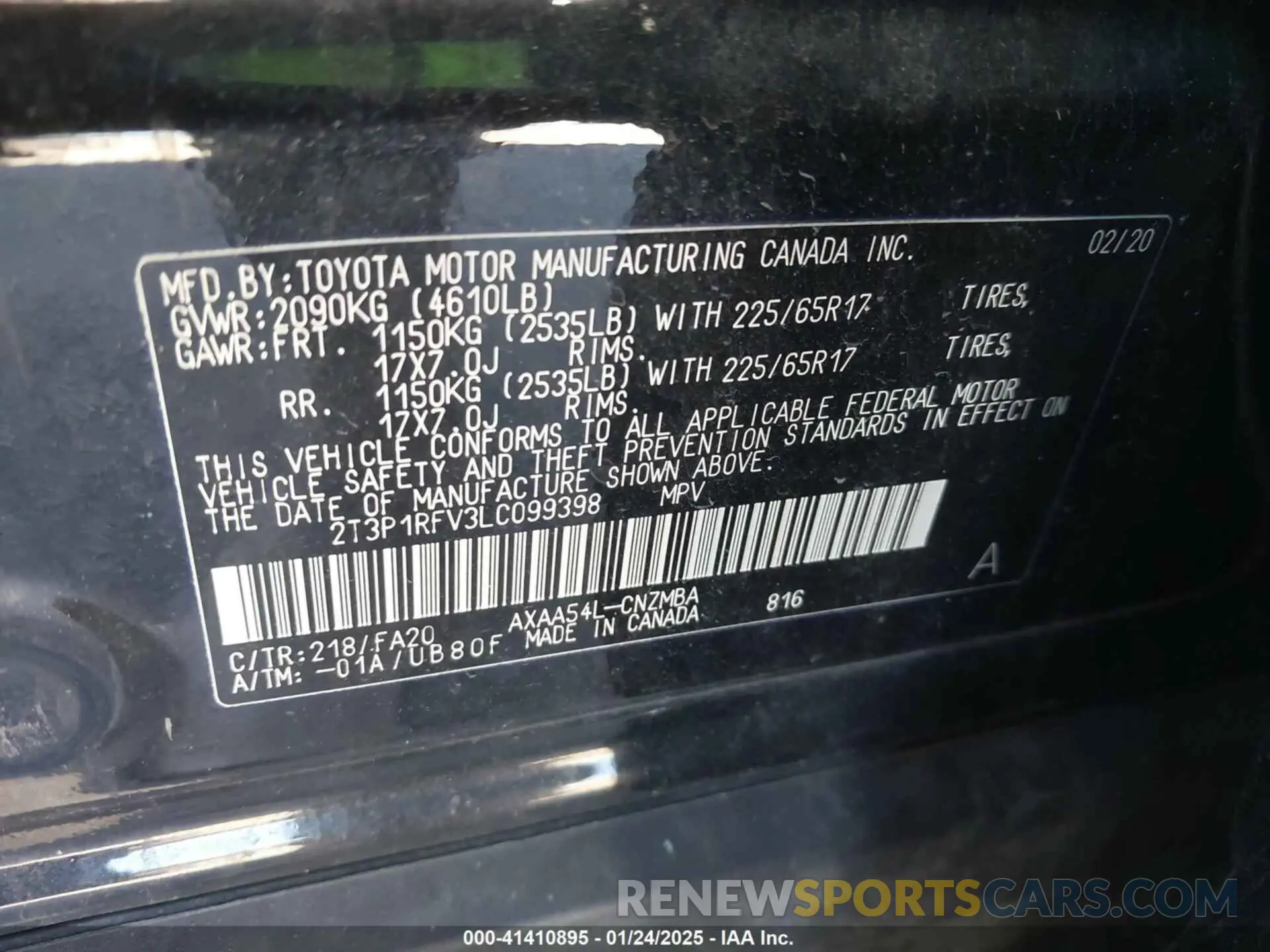 9 Photograph of a damaged car 2T3P1RFV3LC099398 TOYOTA RAV4 2020