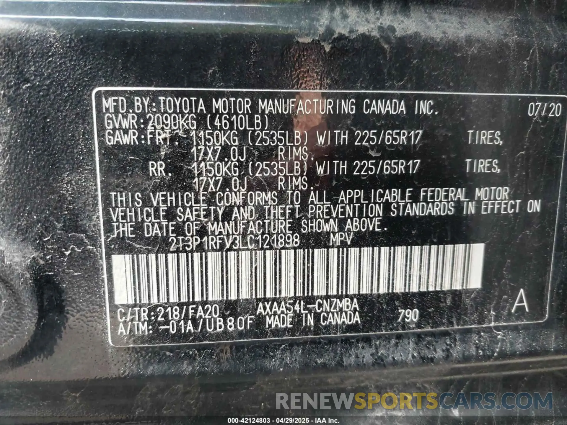 9 Photograph of a damaged car 2T3P1RFV3LC121898 TOYOTA RAV4 2020
