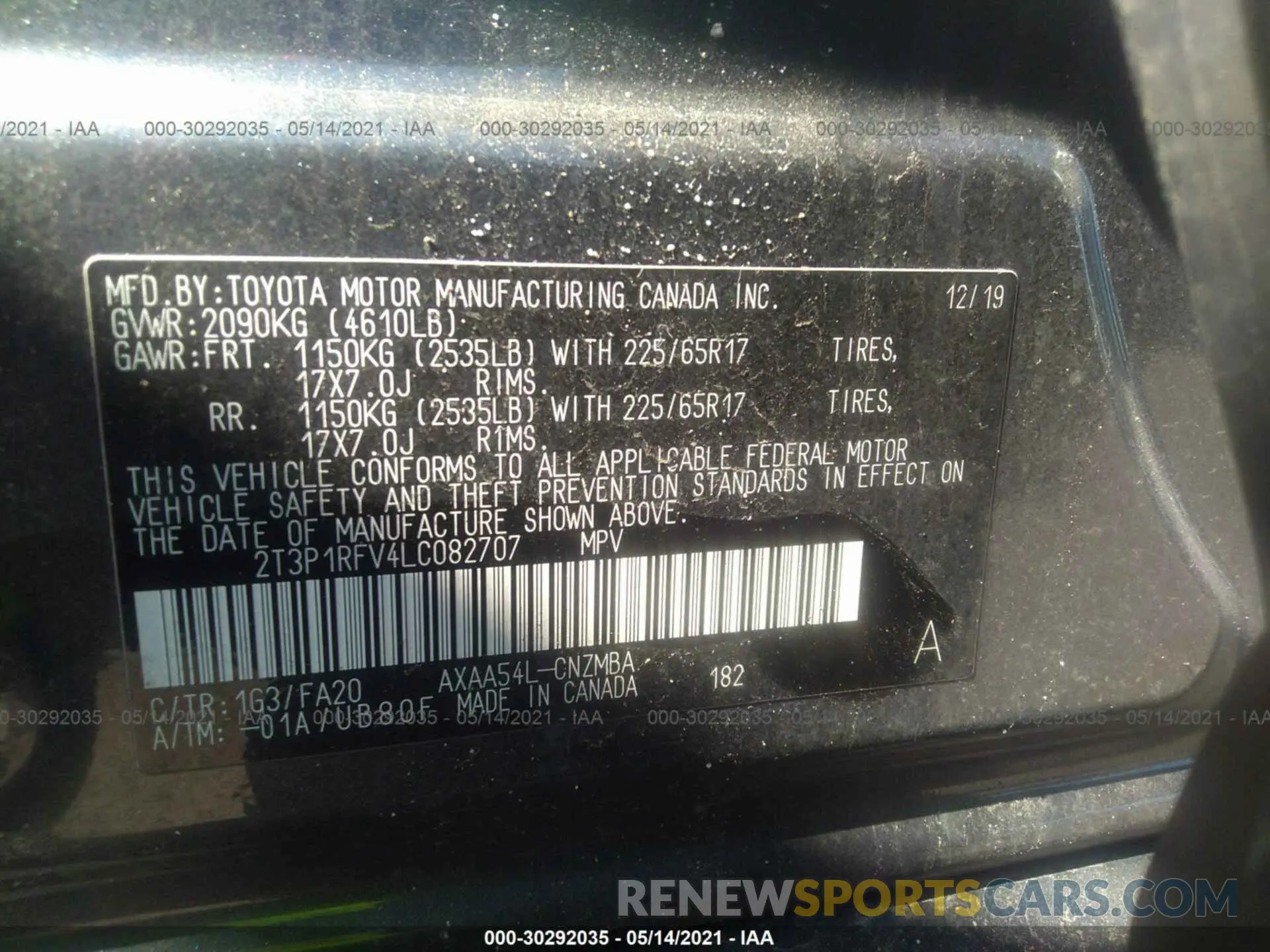 9 Photograph of a damaged car 2T3P1RFV4LC082707 TOYOTA RAV4 2020