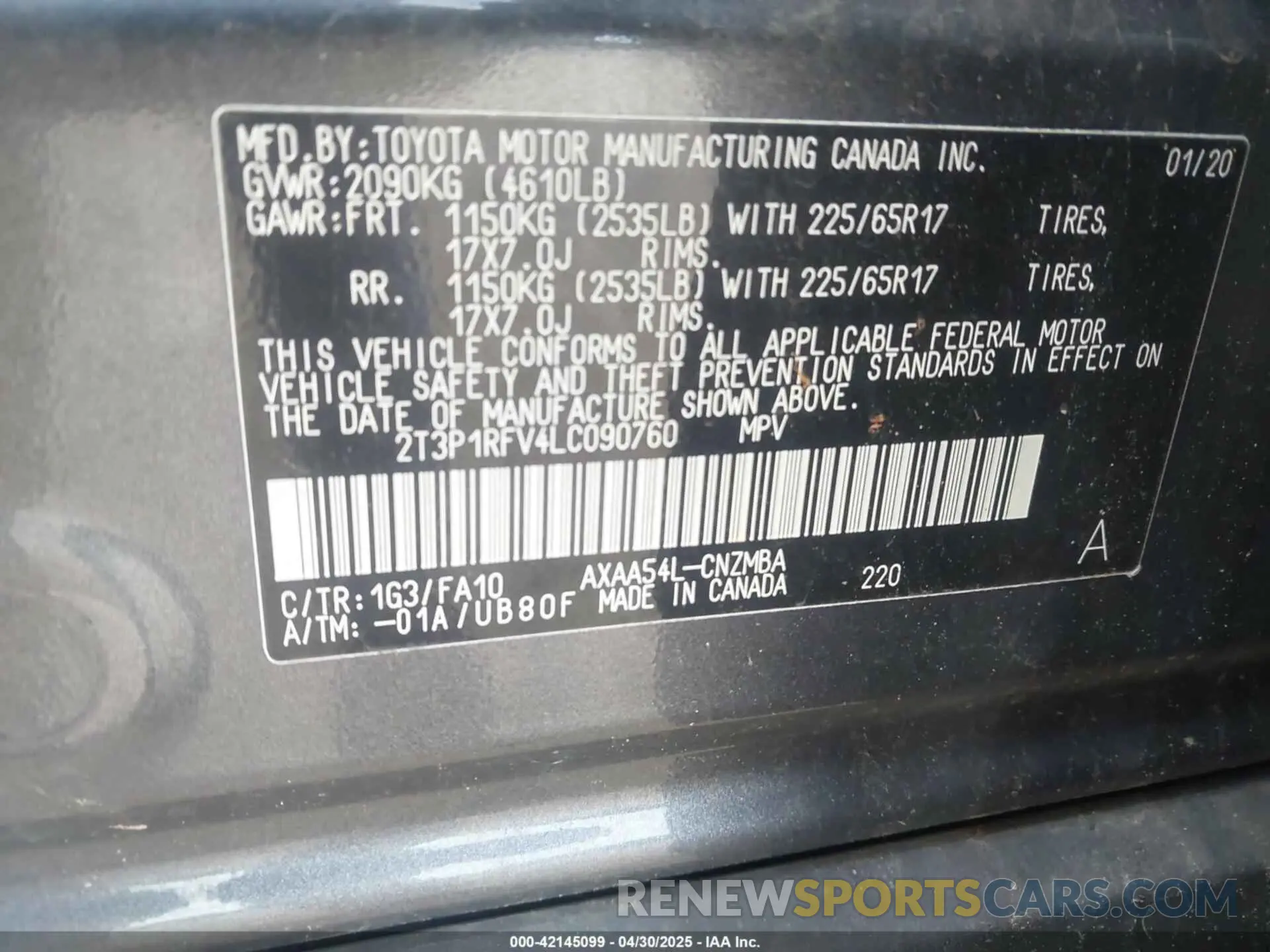 9 Фотография поврежденного автомобиля 2T3P1RFV4LC090760 TOYOTA RAV4 2020