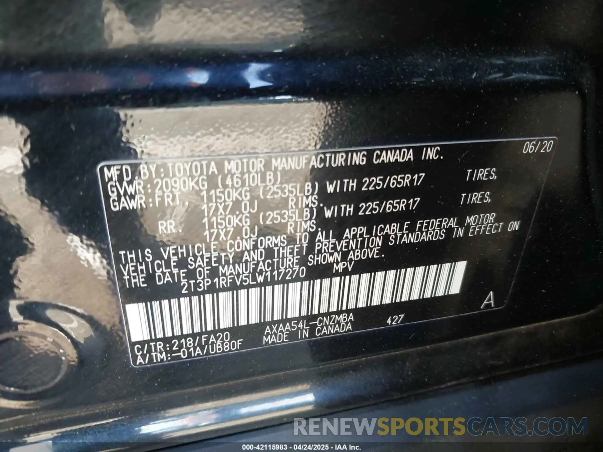 9 Photograph of a damaged car 2T3P1RFV5LW117270 TOYOTA RAV4 2020