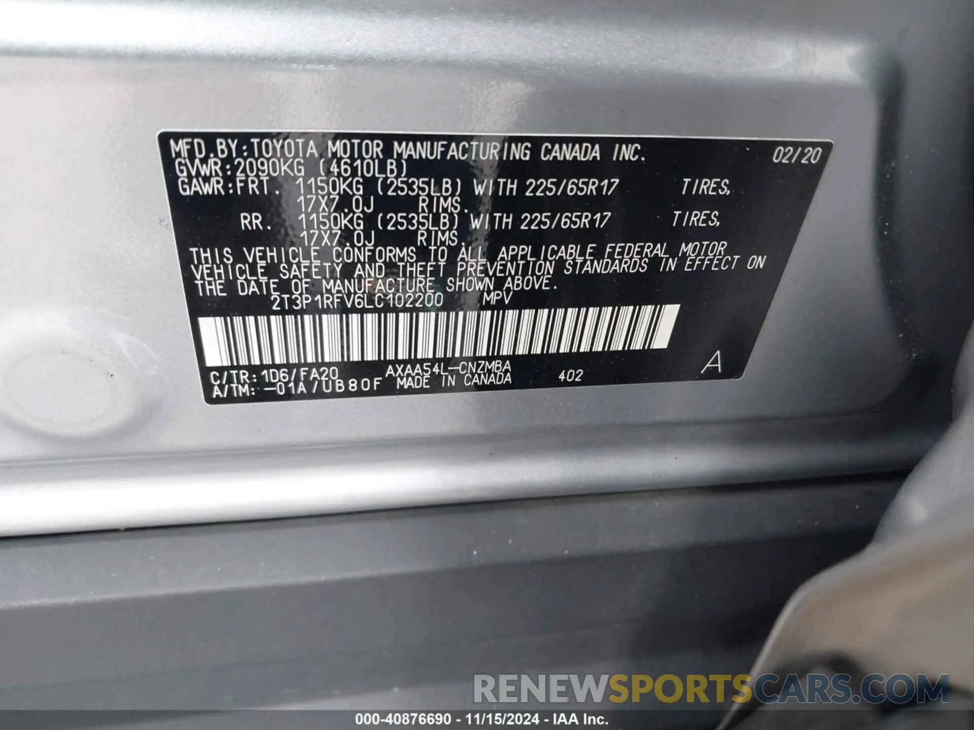 9 Фотография поврежденного автомобиля 2T3P1RFV6LC102200 TOYOTA RAV4 2020