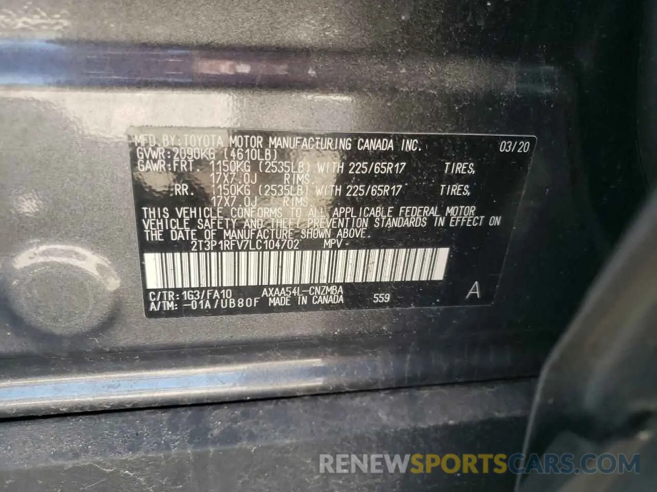 10 Фотография поврежденного автомобиля 2T3P1RFV7LC104702 TOYOTA RAV4 2020