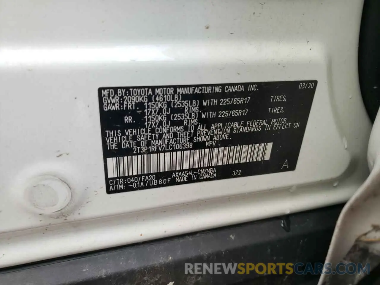 13 Фотография поврежденного автомобиля 2T3P1RFV7LC106398 TOYOTA RAV4 2020