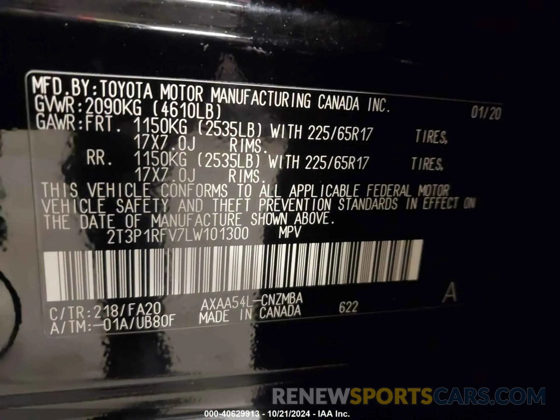 9 Фотография поврежденного автомобиля 2T3P1RFV7LW101300 TOYOTA RAV4 2020