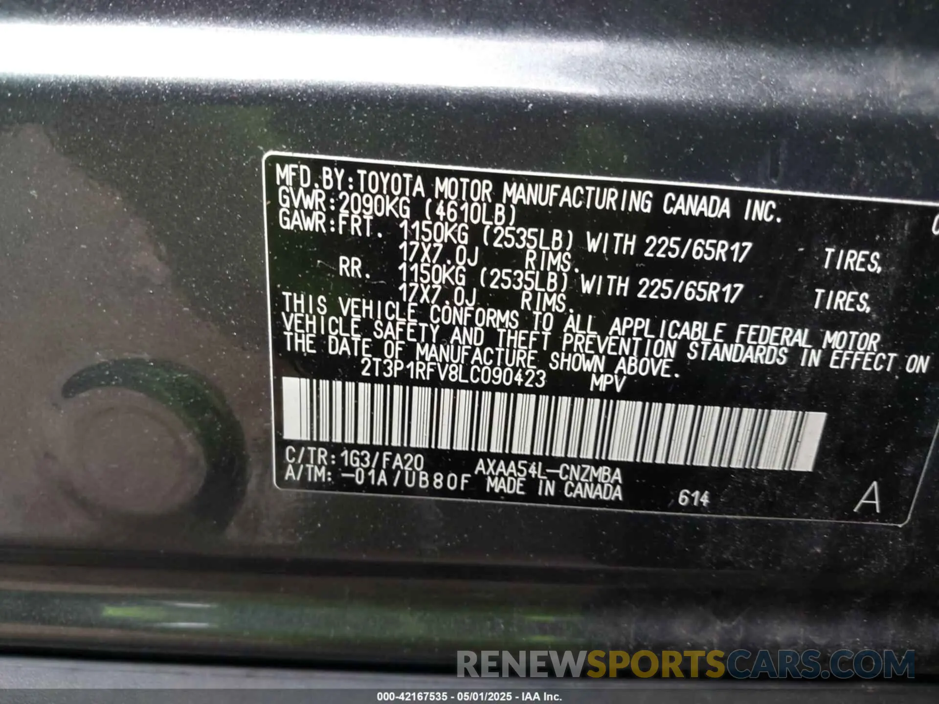 9 Фотография поврежденного автомобиля 2T3P1RFV8LC090423 TOYOTA RAV4 2020