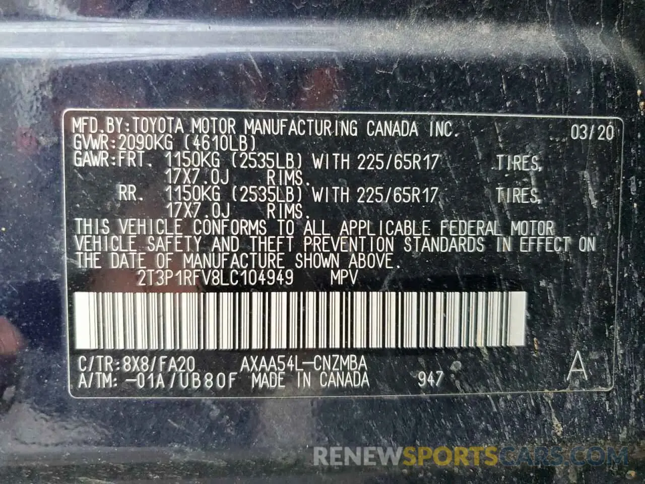 15 Фотография поврежденного автомобиля 2T3P1RFV8LC104949 TOYOTA RAV4 2020