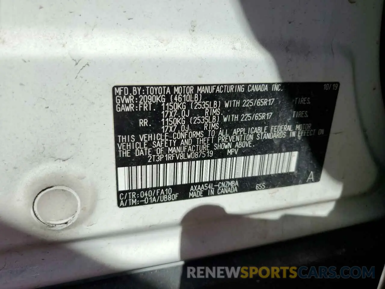 15 Фотография поврежденного автомобиля 2T3P1RFV8LW087519 TOYOTA RAV4 2020