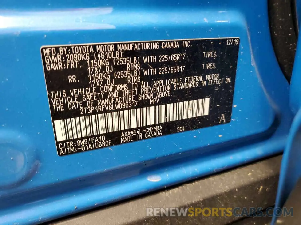 14 Фотография поврежденного автомобиля 2T3P1RFV8LW096317 TOYOTA RAV4 2020