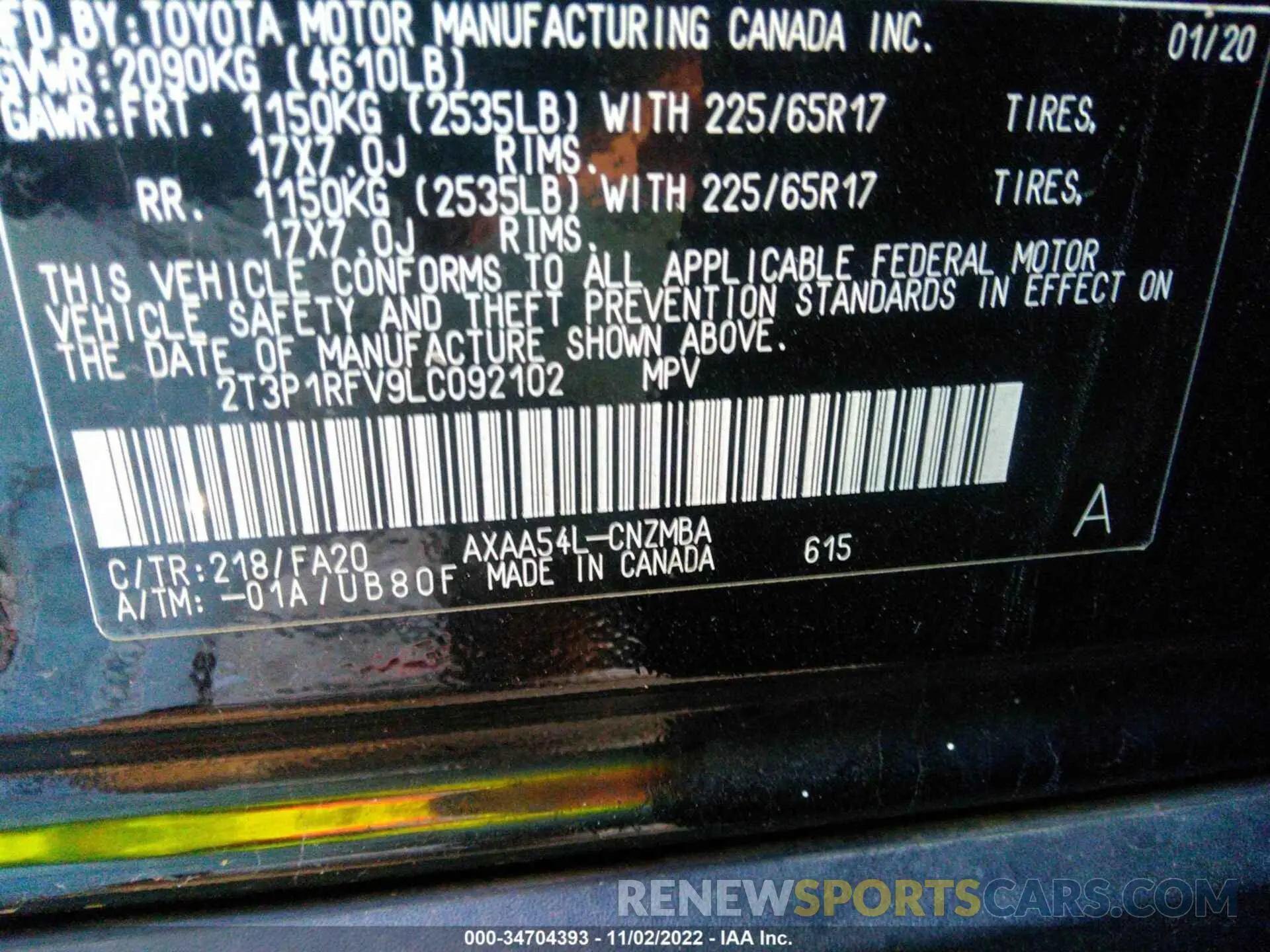 9 Фотография поврежденного автомобиля 2T3P1RFV9LC092102 TOYOTA RAV4 2020