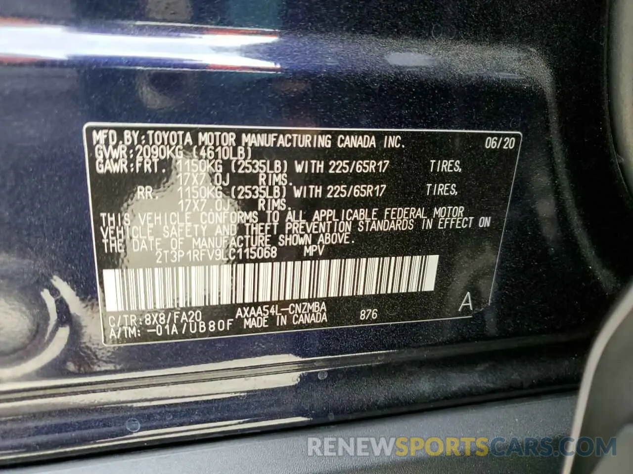 10 Фотография поврежденного автомобиля 2T3P1RFV9LC115068 TOYOTA RAV4 2020