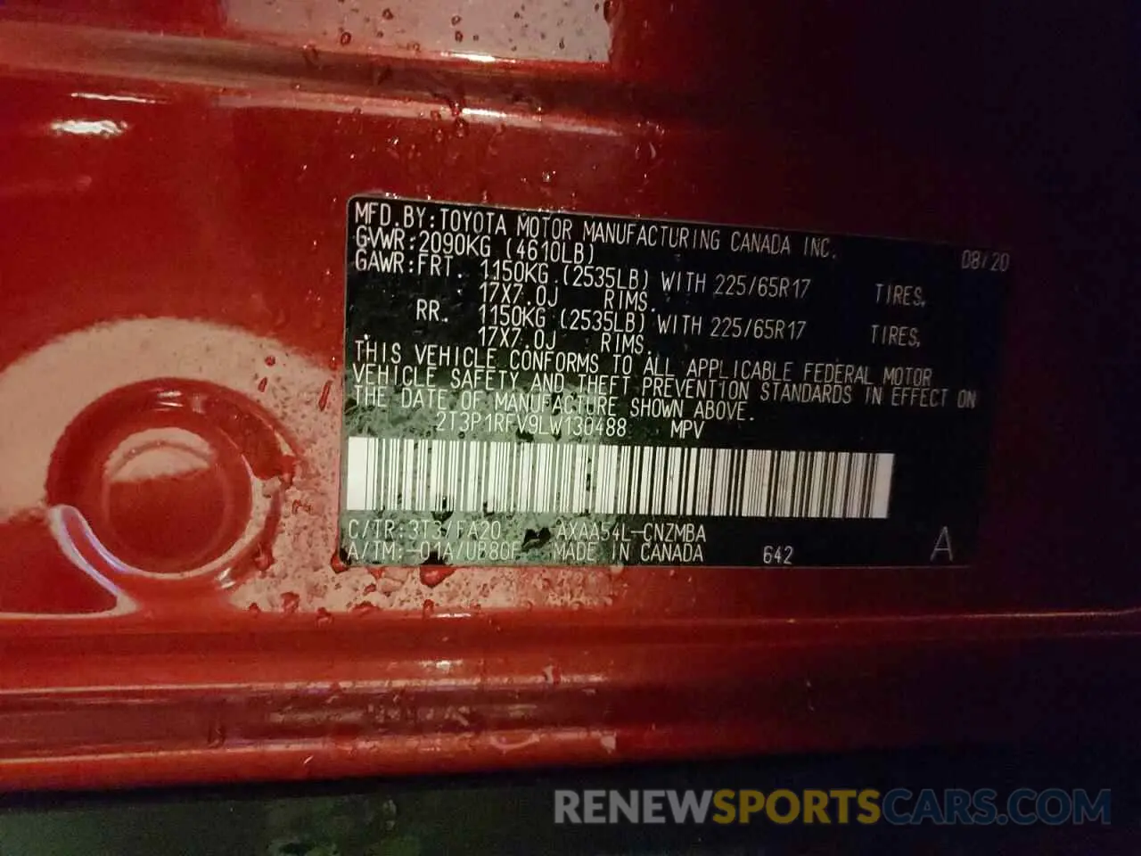 10 Фотография поврежденного автомобиля 2T3P1RFV9LW130488 TOYOTA RAV4 2020