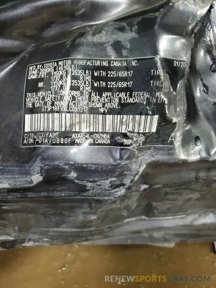 13 Фотография поврежденного автомобиля 2T3P1RFVXLC091217 TOYOTA RAV4 2020