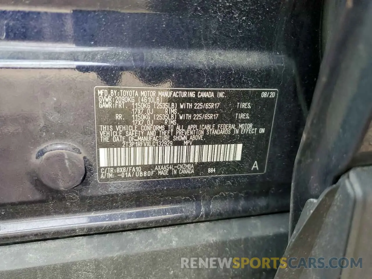 13 Photograph of a damaged car 2T3P1RFVXLC132929 TOYOTA RAV4 2020