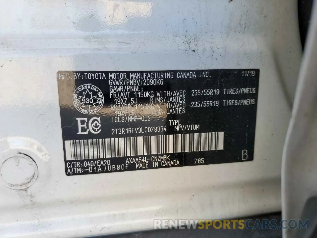13 Фотография поврежденного автомобиля 2T3R1RFV3LC078334 TOYOTA RAV4 2020