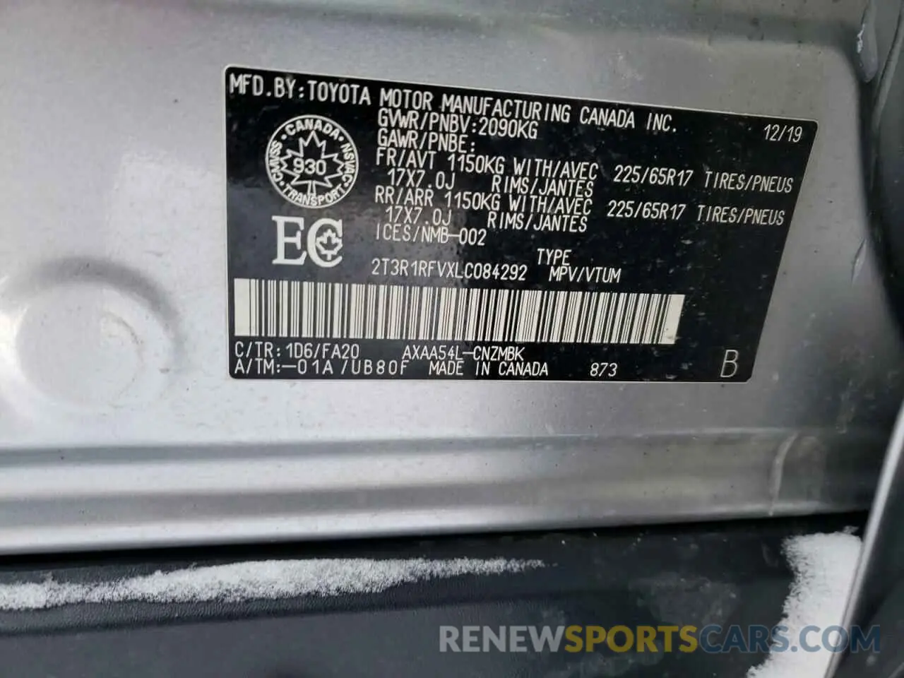 13 Фотография поврежденного автомобиля 2T3R1RFVXLC084292 TOYOTA RAV4 2020