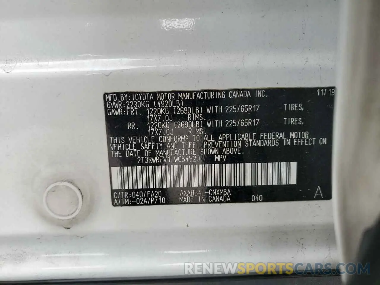 14 Фотография поврежденного автомобиля 2T3RWRFV1LW054520 TOYOTA RAV4 2020