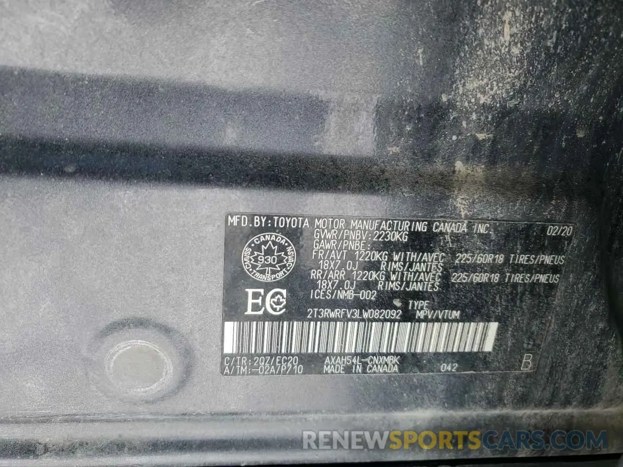 13 Photograph of a damaged car 2T3RWRFV3LW082092 TOYOTA RAV4 2020