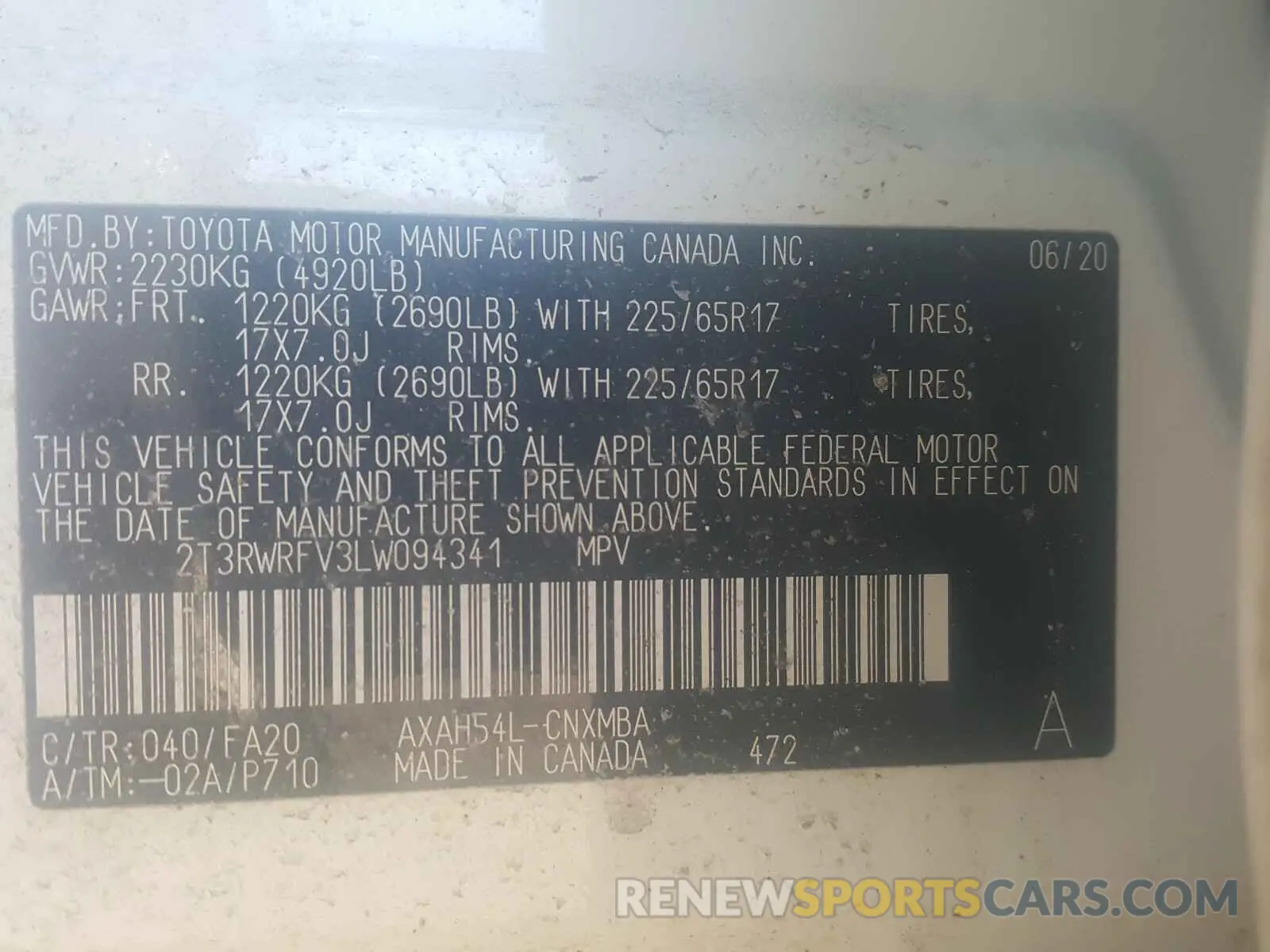 10 Фотография поврежденного автомобиля 2T3RWRFV3LW094341 TOYOTA RAV4 2020