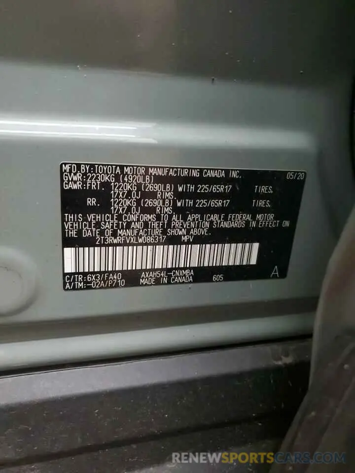 13 Photograph of a damaged car 2T3RWRFVXLW086317 TOYOTA RAV4 2020