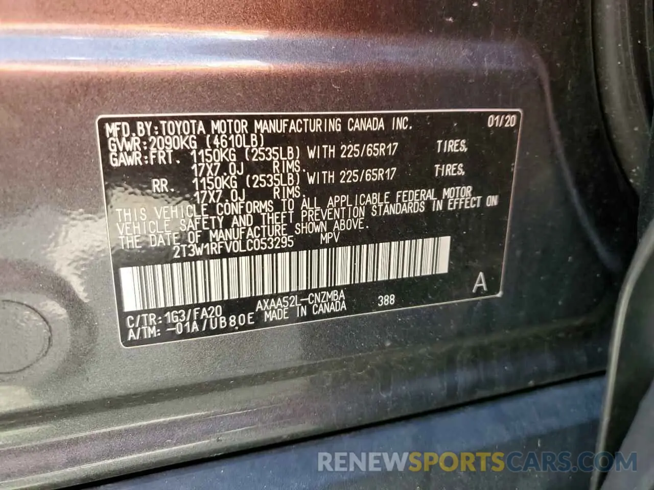 14 Photograph of a damaged car 2T3W1RFV0LC053295 TOYOTA RAV4 2020