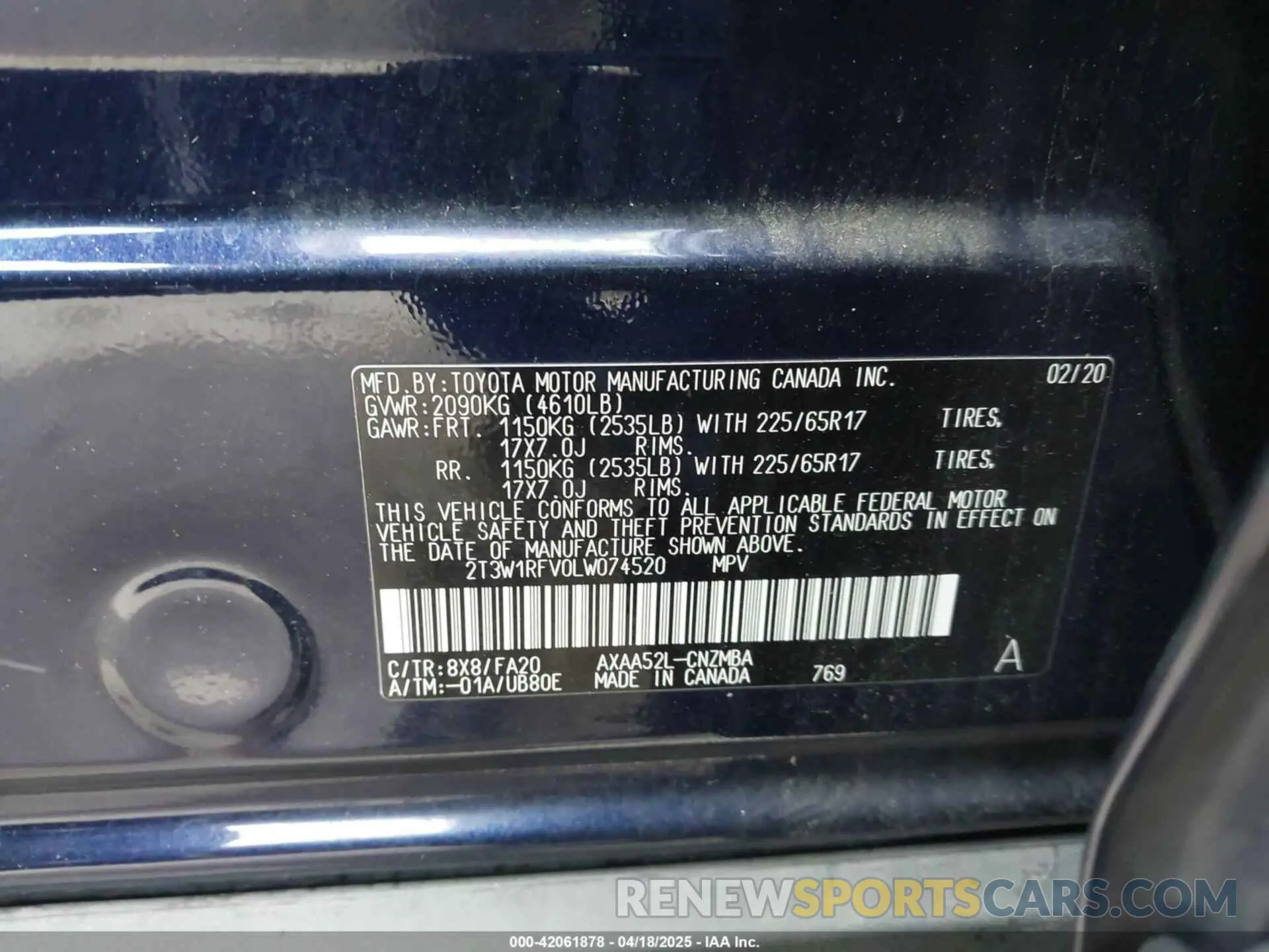 9 Фотография поврежденного автомобиля 2T3W1RFV0LW074520 TOYOTA RAV4 2020