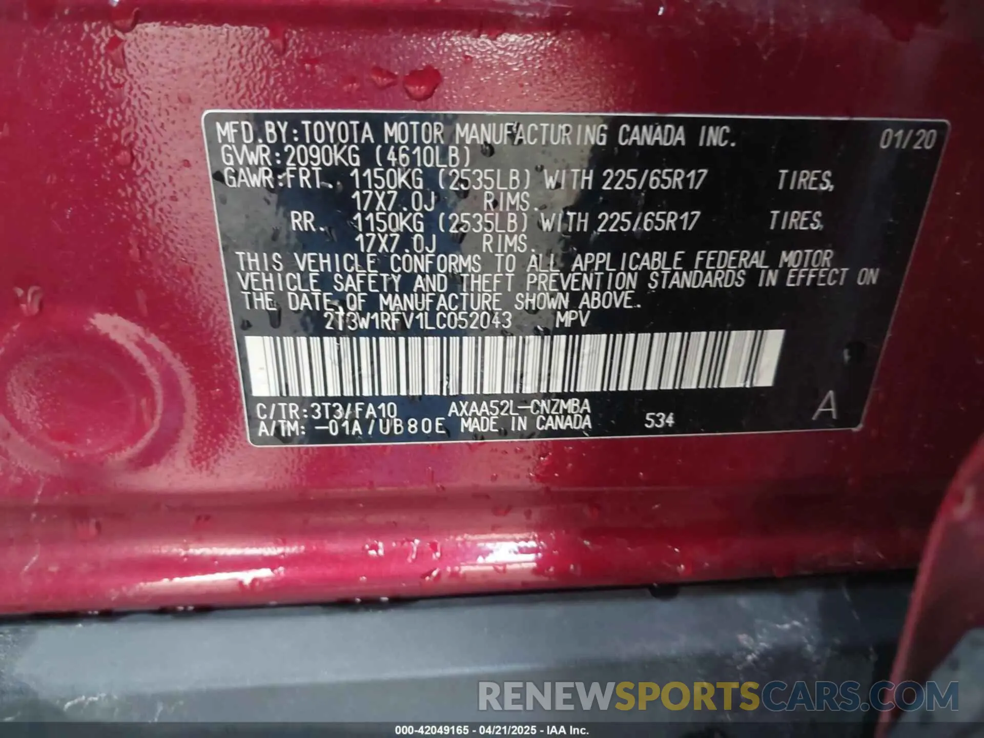 9 Фотография поврежденного автомобиля 2T3W1RFV1LC052043 TOYOTA RAV4 2020
