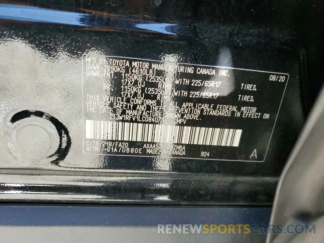 13 Фотография поврежденного автомобиля 2T3W1RFV1LC084071 TOYOTA RAV4 2020